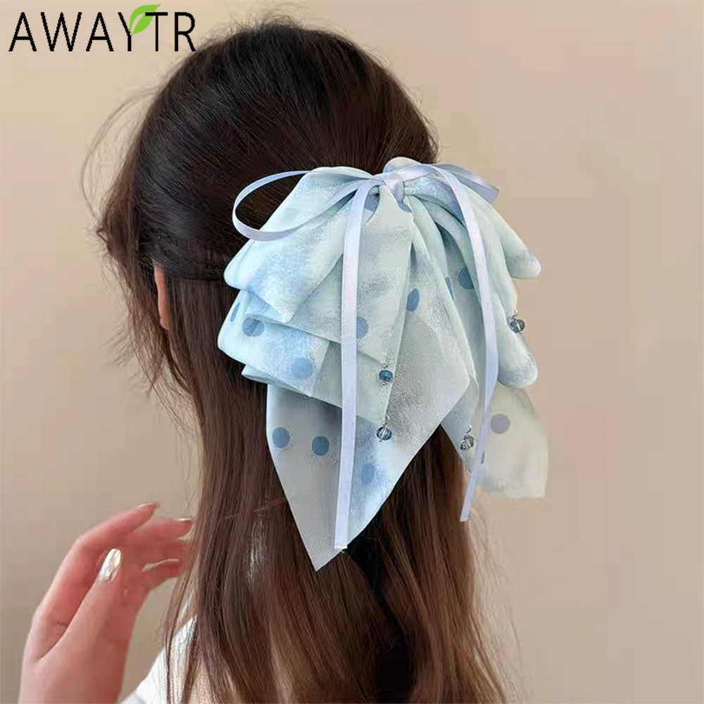 

AWAYTR Polk Dots Bow Hair Claws Fashion Fabric Tassel Hair Clip Crab For Girl Gift Hair Accessories Valentine Headwear
