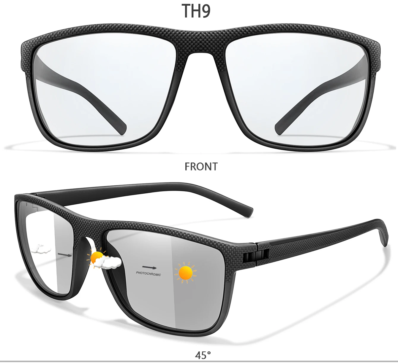 Photochrome Sonnenbrille mit PU-Etui für Damen und Herren, Vintage-Brille mit quadratischem Rahmen, zum Fahren, Angeln, Laufen, Wandern – Detail 5
