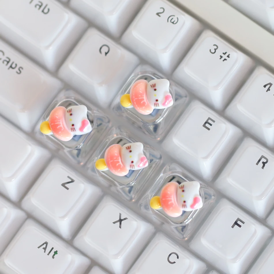 New Cute Translucent Keycaps Custom Kawaii Fruit Strawberry Cat WASD Arrow Key Personalized Cross Shaft Mechanical Keyboard Caps
