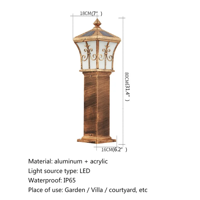 SOFEINA Outdoor Solar Lawn Light Retro Garden Lamp Fixture LED Waterproof Decorative for Home Courtyard