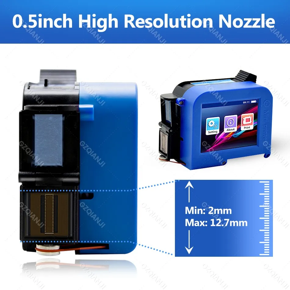 2-12.7mm Portable Handheld Mini Inkjet Printer Text QR Barcode Image Batch Number Logo Expire Date Label Coding Machine 28Langua