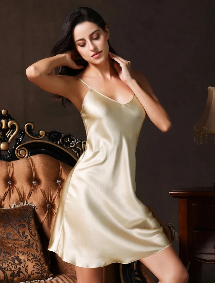 Camisolas De Seda Para Mulheres, Pijamas, Vestido De Noite, Decote Em V Profundo, Deslizamentos Completos, Nupcial Nighties, Plus Size, S-3XL