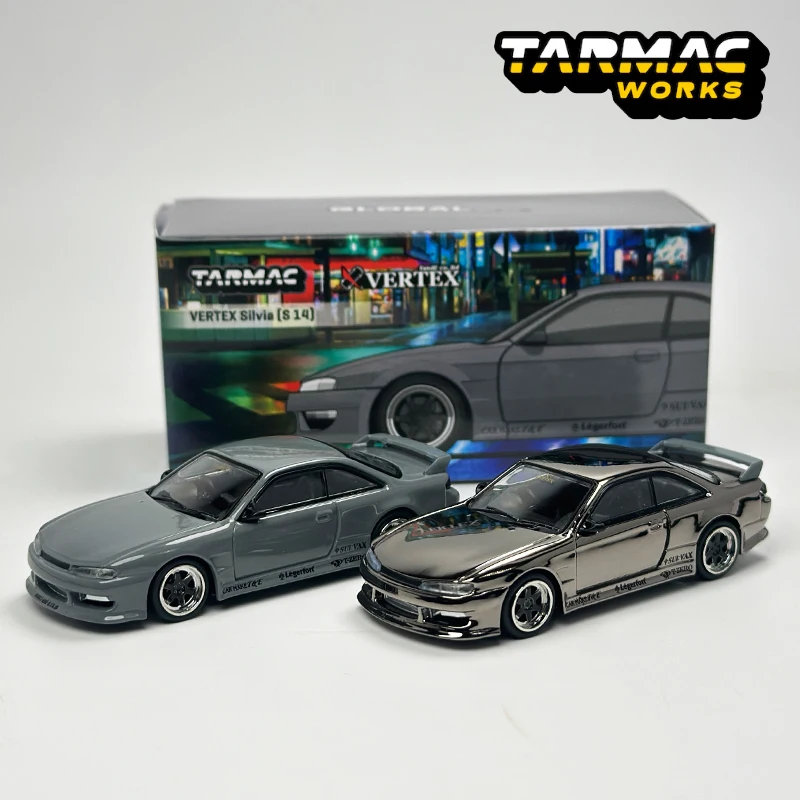 طراز سيارة Tarmac Works 1:64 TW VERTEX Silvia S14 من خليط معدني باللون الرمادي #1