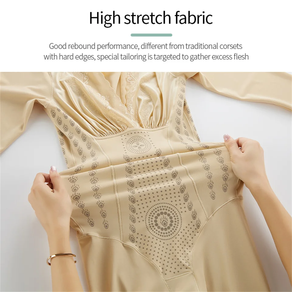 Becirzet Shapewear Damen Ganzkörper-Shaper Ionstech Einzigartige Faser Fettreduzierende Kompressions-Unterwäsche mit Po-Lifting-Effekt Lange Schlankheits-Unterwäsche – Detail 9