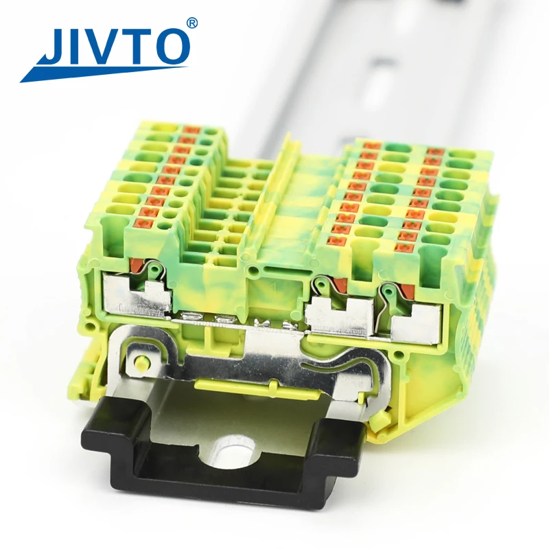 

10 PCS PT1.5-TW-PE Push-in Ground Feed-Through Din Rail Terminal Block 1.5mm² 1-in 2-out Plug Wire Electrical Connector