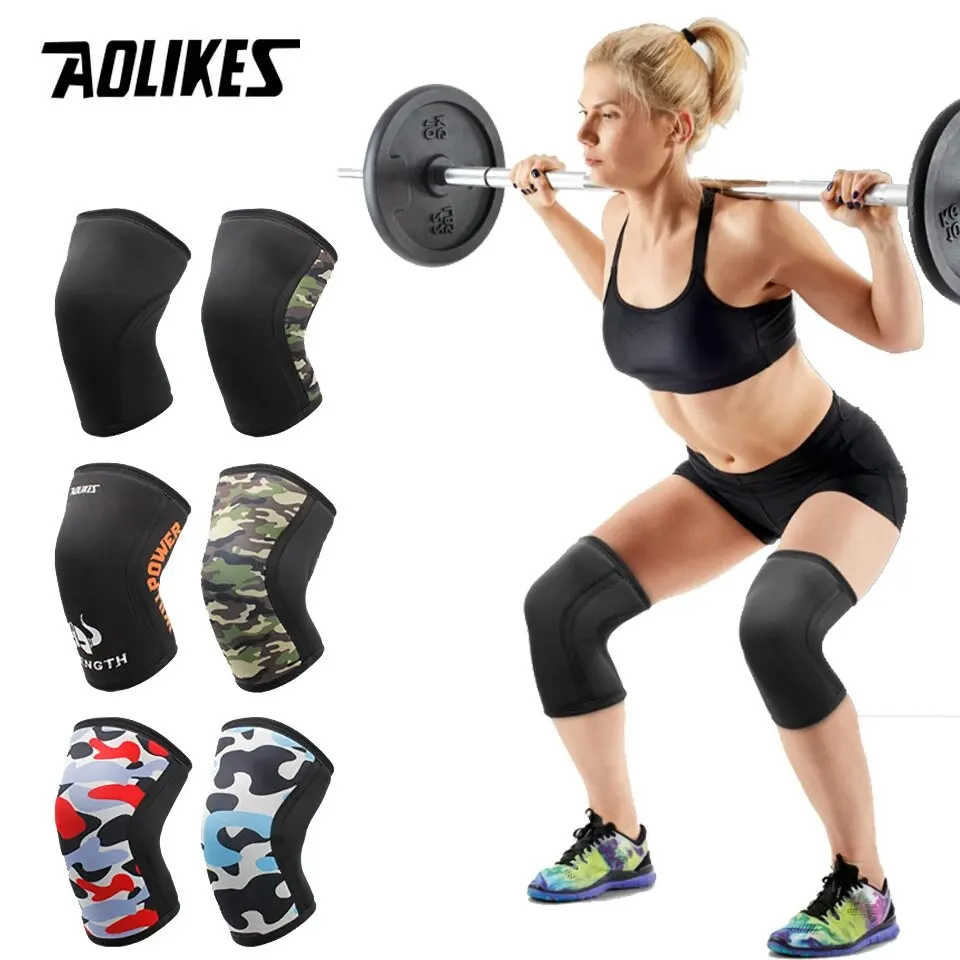 AOLIKES 1 Pair 7mm Neoprene Sports Kneepads Compression Weightlifting Pressured Crossfit Training Knee Pads Support Women Men