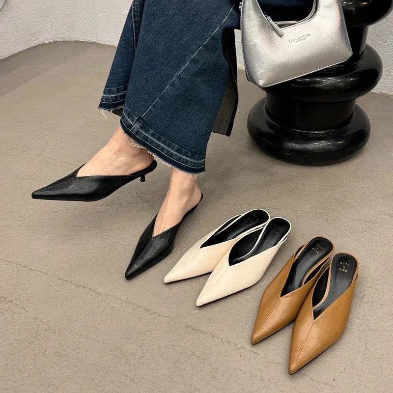 Fashion Pointed Toe Mules Slippers Women Low Heel Slingback Sandals Ladies Elegant Dress Slides Comfort Designer Pumps Women