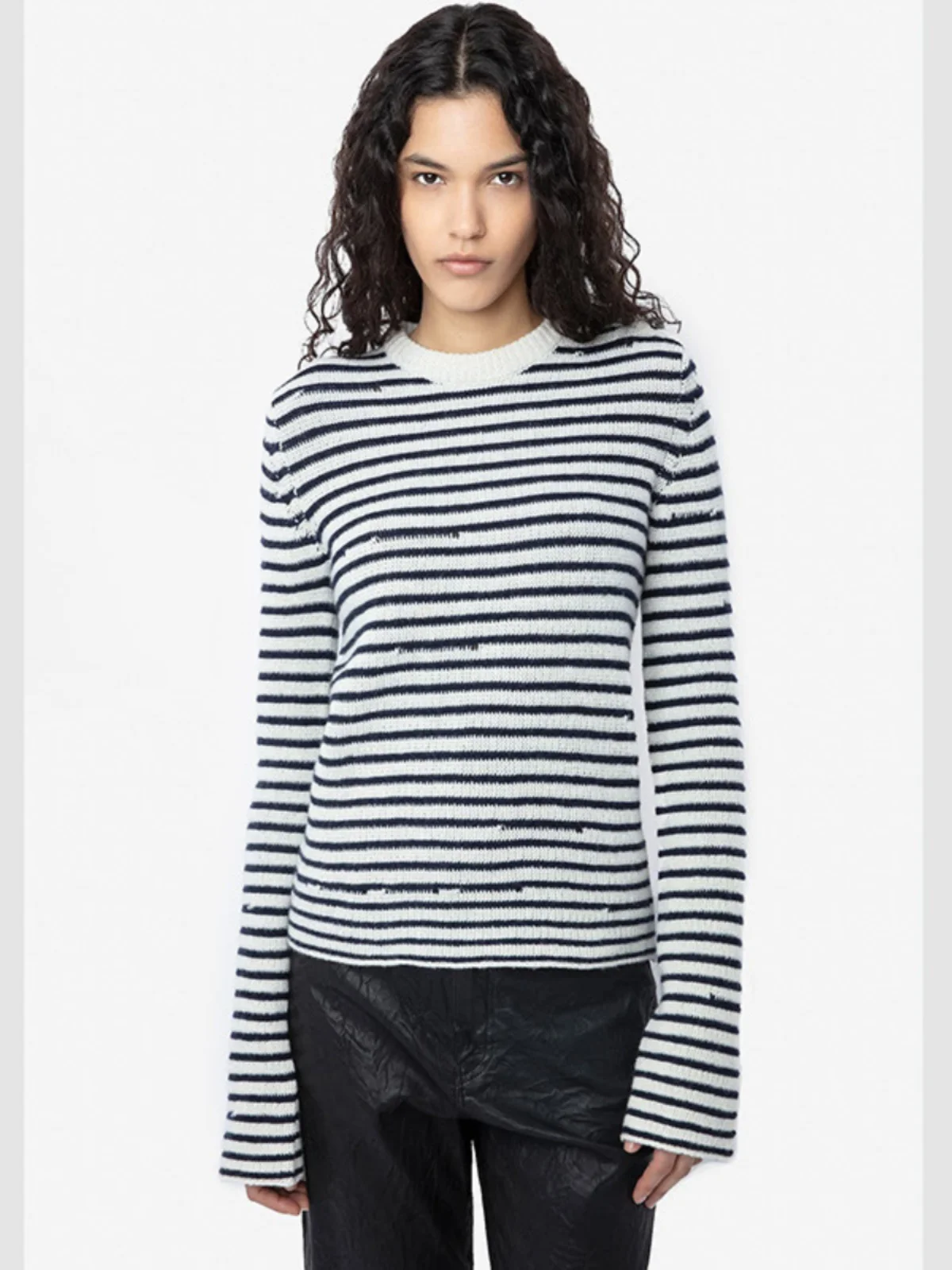 

Новый зимний женский приталенный вязаный свитер с пуговицами и полосками ZV, модный повседневный топ с длинными рукавами