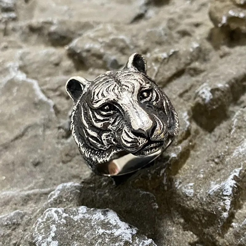 Classic Tiger Gothic Punk Animal Vintage Stainless Steel Ring For Mens Party Gift Jewelry Unisex Retro Fashion Metal Wholesale