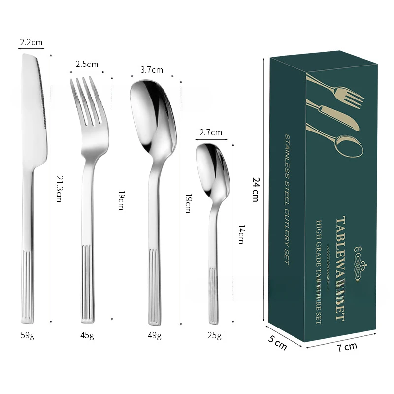 Christmas Stainless Steel Tableware Gift Set Knife Fork Spoon Steak Household Hotel Square Head Striped Cutlery Set