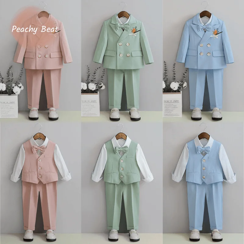 

Fashion Baby Boy Formal Clothes Set Jacket Pant Shirt Vest Bowtie Infant Toddler Child Party Wedding Baby Clothing Suit 1-12Y