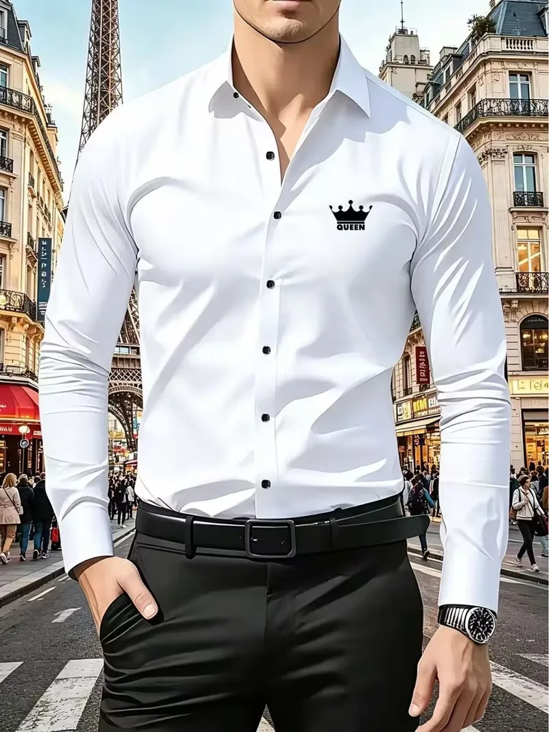

Men's Premium Business Casual Shirt Photo Logo Print Slim Fit Long Sleeve Wrinkle Resistant Dress Shirt Multi Styles Available