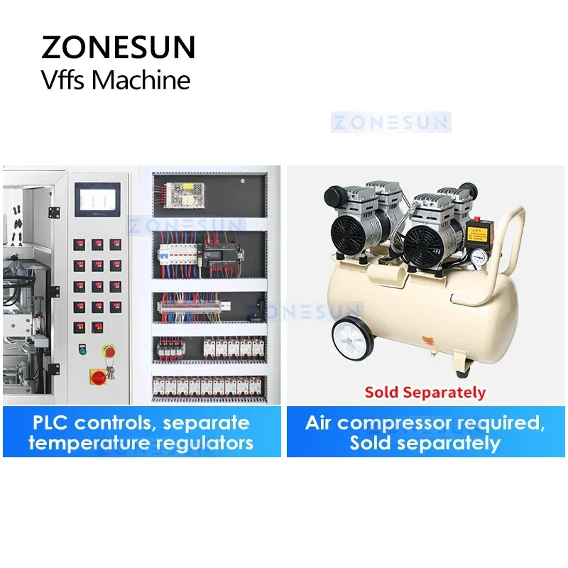 ZONESUN Mesin Pengemas Butiran VFFS Otomatis Peralatan Kantong Sachet Stik Bagger Segel Isi Bentuk Vertikal 12 Jalur ZS-FSL12