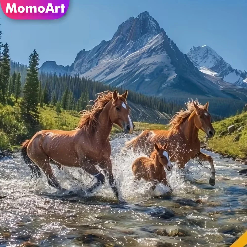 

Алмазная вышивка Momoart 5D DIY: Лошадь, животное, акриловые принадлежности для рукоделия, мозаика из страз, горный пейзаж, ручная работа, подарок