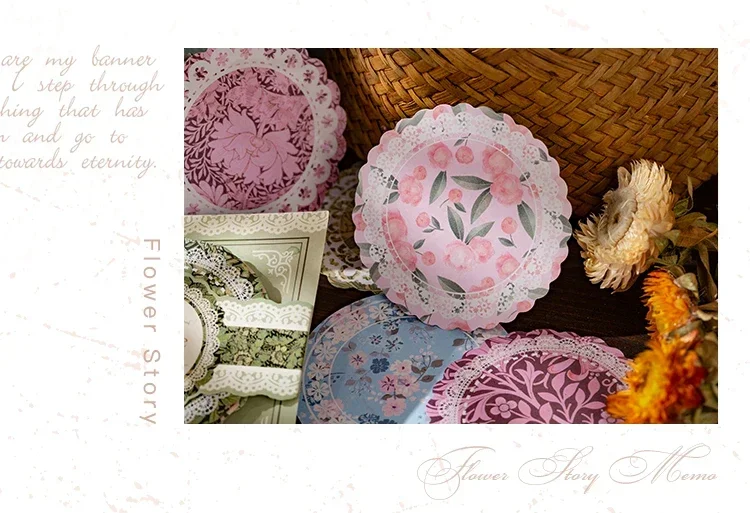 50 Stück, 4 Varianten, Handgefertigte Zeltdekoration, Serie mit Spitze und Kranz, Material für Notizblöcke, Sammlung von Blumen und Märchenmotiven, Papier. – Detail 8