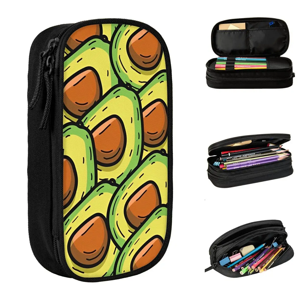 

Large-capacity Pencil Pouch Avocado Green Office Accessories Fruit Double Layer Pen Case Women Make Up Bag Birthday Gift