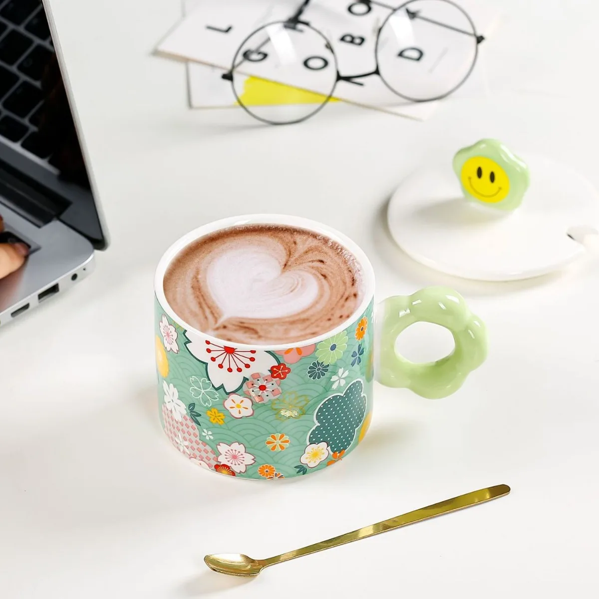 380ml Cute Girl Heart Creative Cute Fun Flower Smiling Face Mark Student Dormitory Household Couple Ceramic Cup