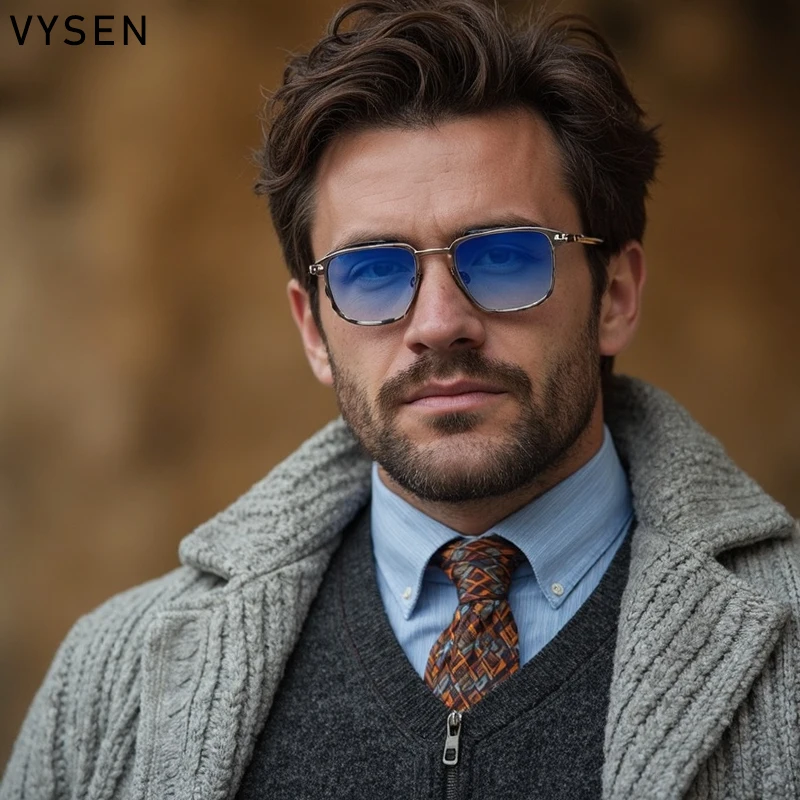 

Square Anti-blue Glasses Man Vintage Fashionable Large Metal Frame Sunglasses Iron Simple Prescription Photochromic Goggle Shade