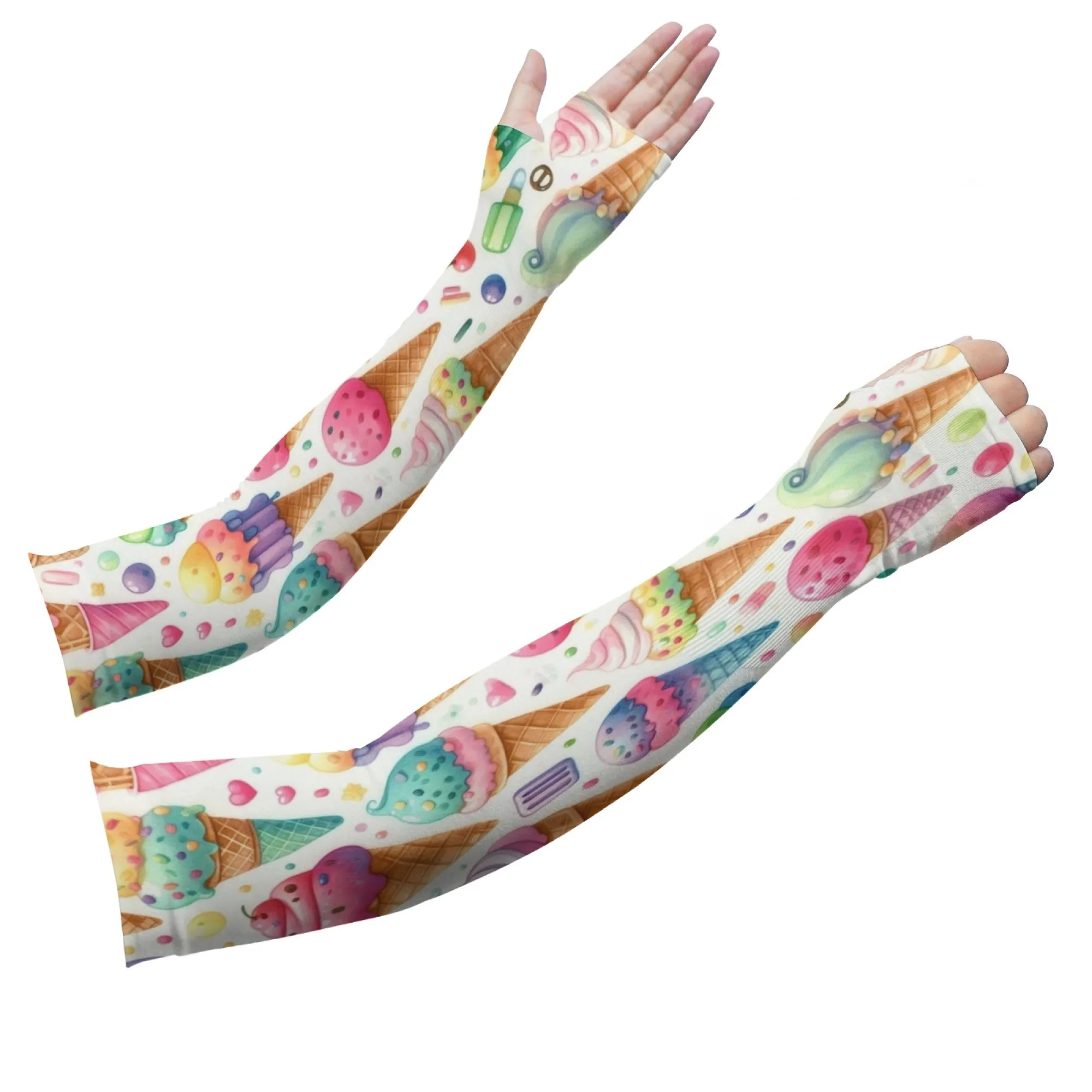 

Sweet and Romantic Ice Cream Print Sleeves Lightweight Sun Protection Sleeves for Street Outdoor Gardening Protective Sleeves