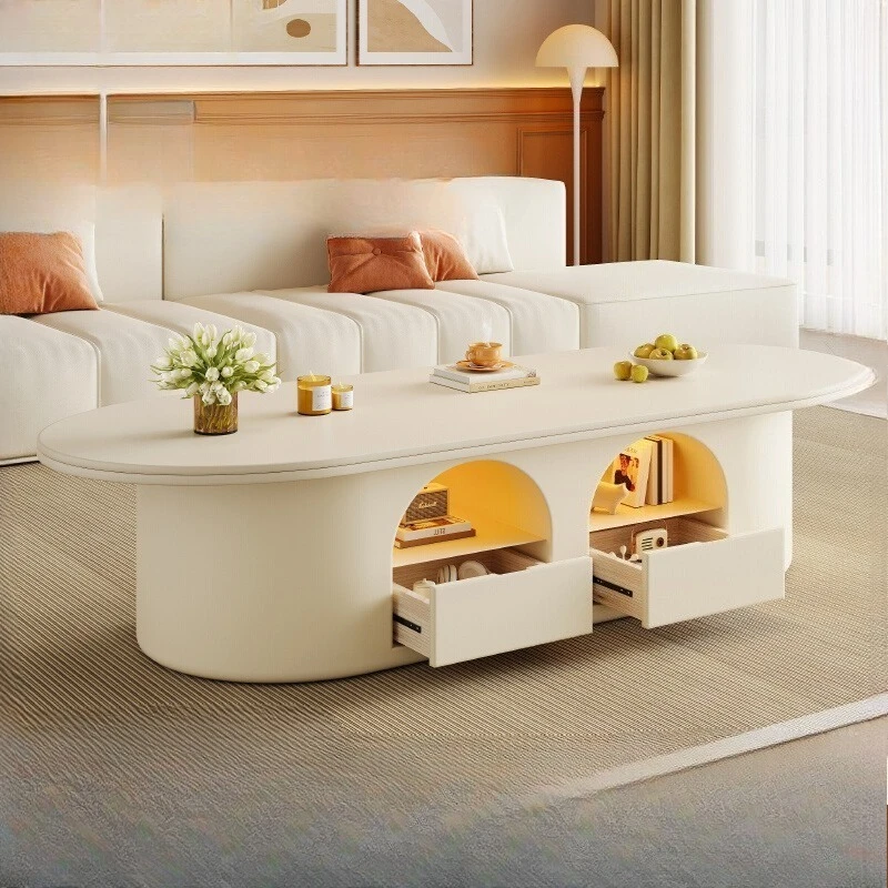 

Drawers Round Coffee Tables Modern White Premium Minimalist Coffee Tables luxury Slim muebles para el hogar House Accessories