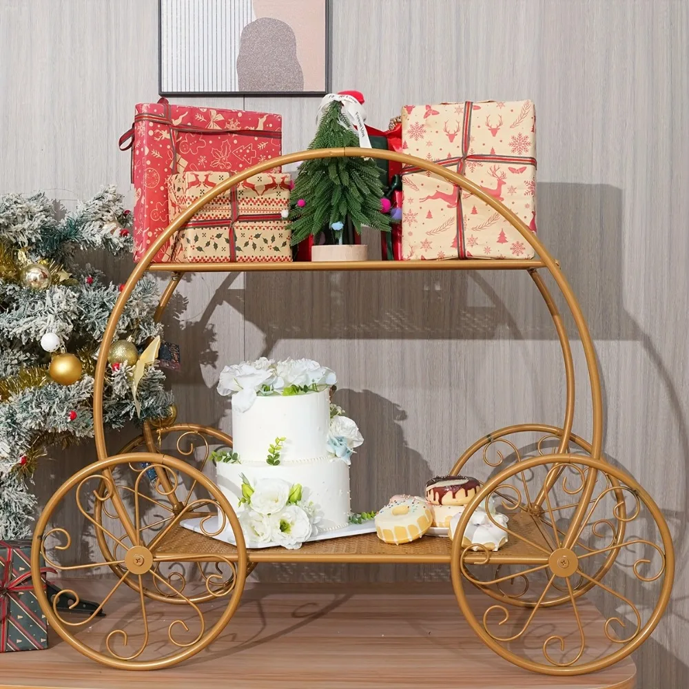 

Giant Carriage Cake Stand, Large 35-inch Wheels, 27.5-inch Tall Beautiful Pumpkin Centerpiece, Wedding Decoration, Local Warehouse, Kitchen Accessory, Suitable for Spring, Summer, Wedding Season, And Graduation Season.Valentine's Day Decorations