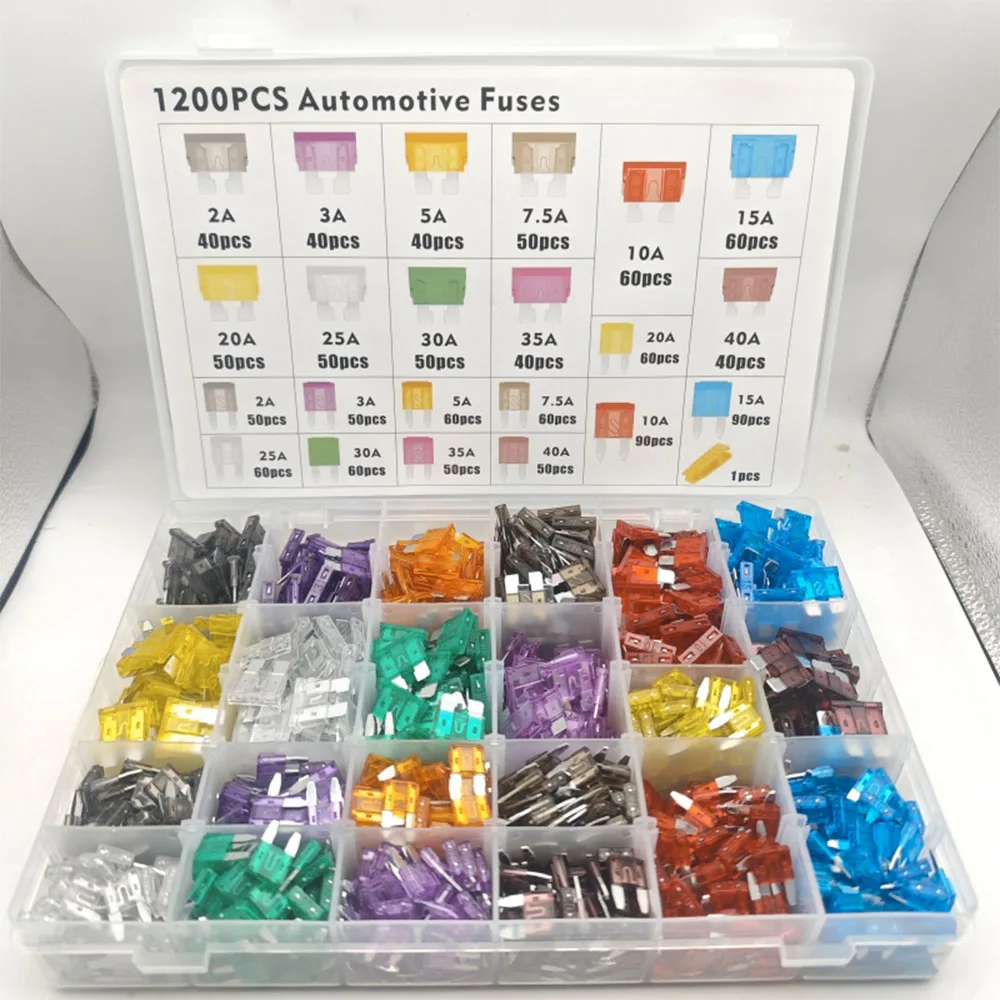

1200pcs Fuses Assortment Kit 520PCS Standard Fuse Kit & 680PCS Mini Fuses + 1 Puller (2A 3A 5A 7.5A 10A 15A 20A 25A 30A 35A 40A)