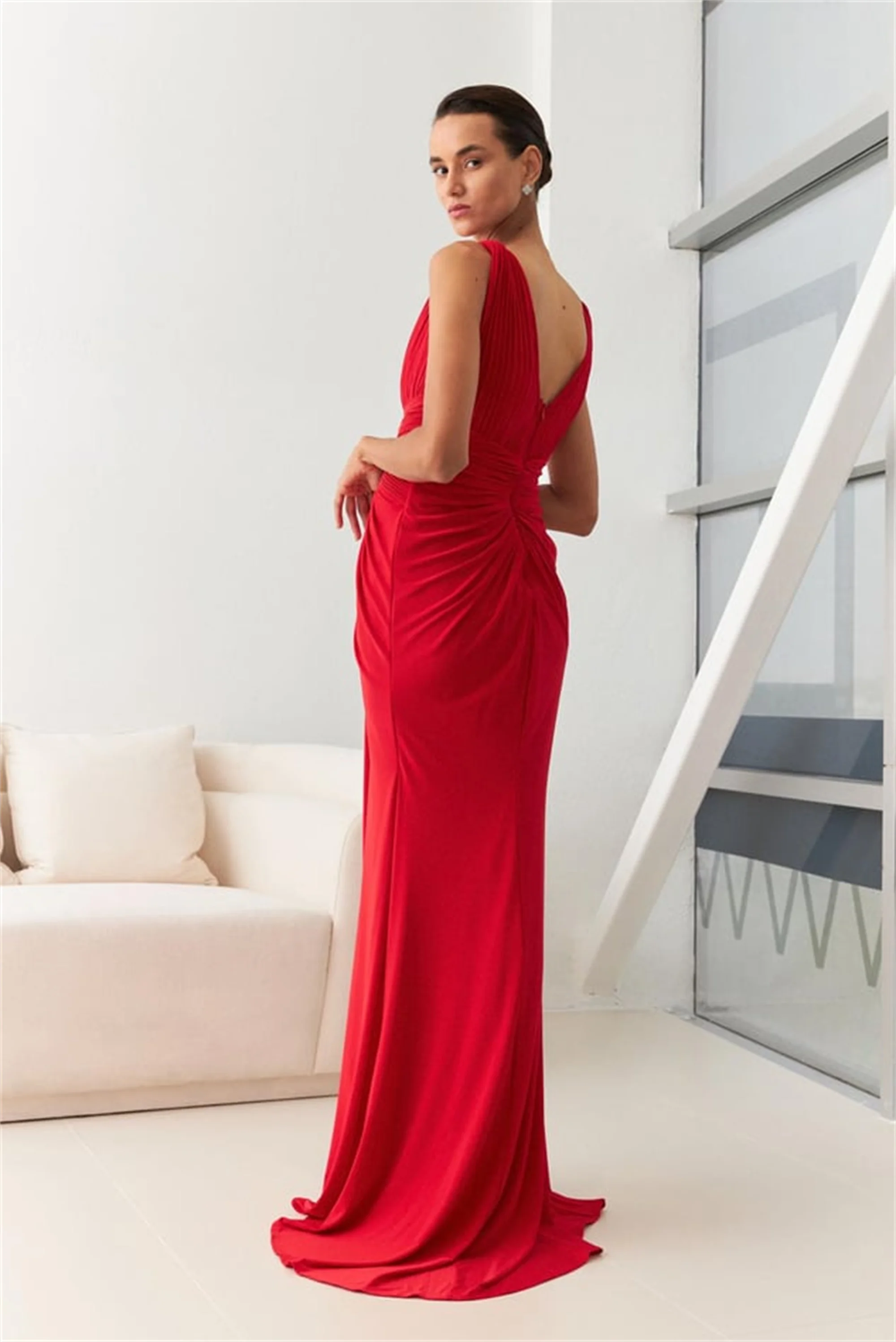 EVON BRIDAL Red V-Neck Ball Gown High Split Red Carpet Party Dresses 2025 For Wedding Woman Fashion Ceremony Dress Customized