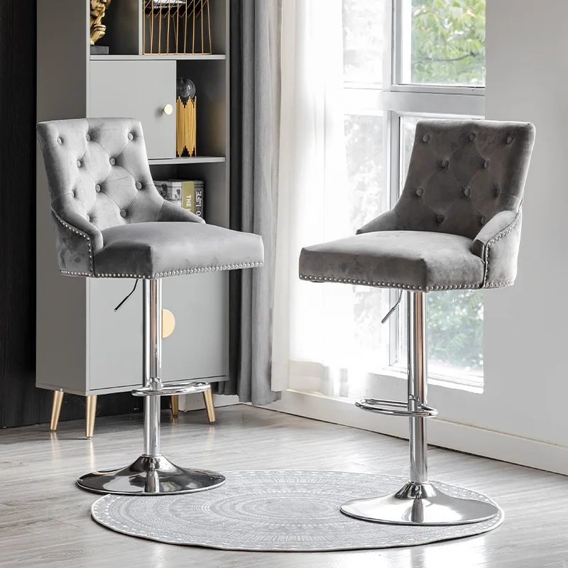 Light Luxury Lifting Rotating Bar Chair European Velvet Large Backrest Bar Chair Modern Simple Home High Stool