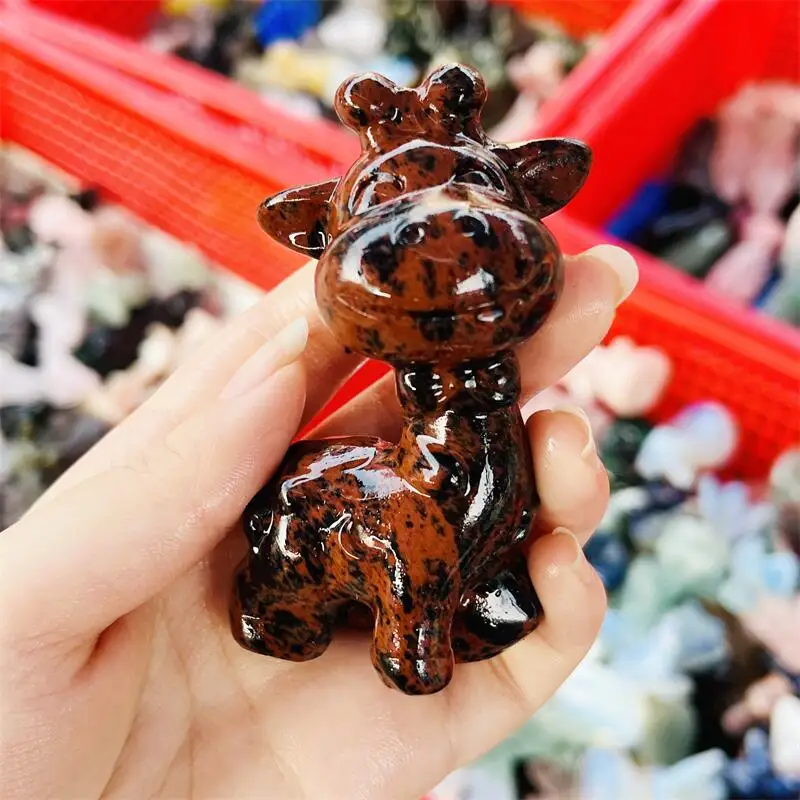 

Natural Red Obsidian Giraffe Carving Animal Landscaping Healing Christmas Home Office Decoration Gift 1pcs