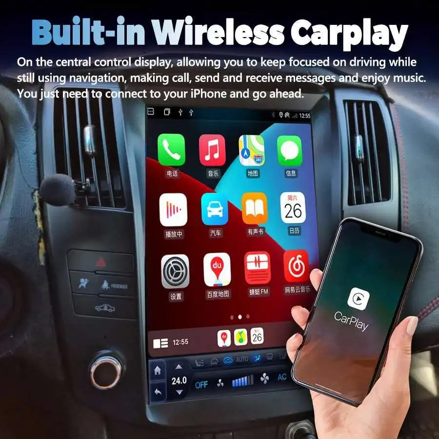 12.1 بوصة 256 جيجابايت راديو السيارة أندرويد 15 شاشة نظام تحديد المواقع لكزس RX330 RX350 2004 2006 2007 تويوتا هارير تسلا مشغل فيديو الوسائط المتعددة