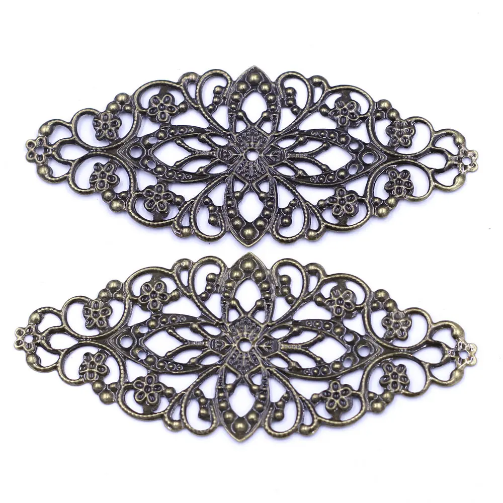 

Embellishments Filigree Wraps Alloy Connectors Bronze Tone Flower For Scrapbooking Crafts Jewelry DIY 80x35mm