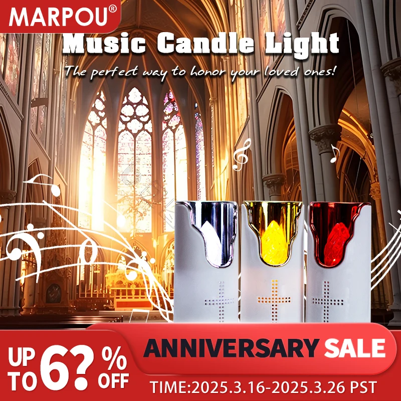 Prayer Candle Lamps Flameless With Music Speaker Swinging Flame Dry Batteries Powered Led Electric Candle For Church Cemetery