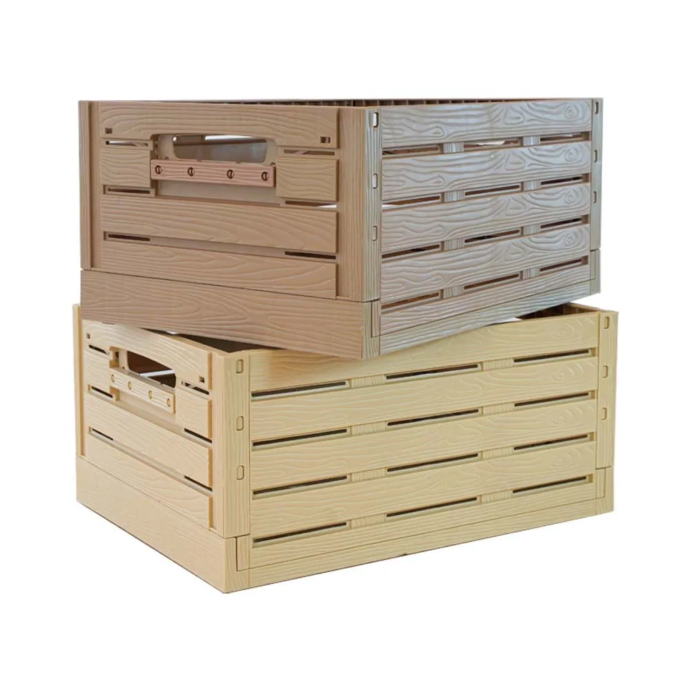 

Outdoor Plastic Storage Box With Lid Supermarket Imitation Wood Grain Fruit Storage Basket Household Foldable Toy Storage Bin