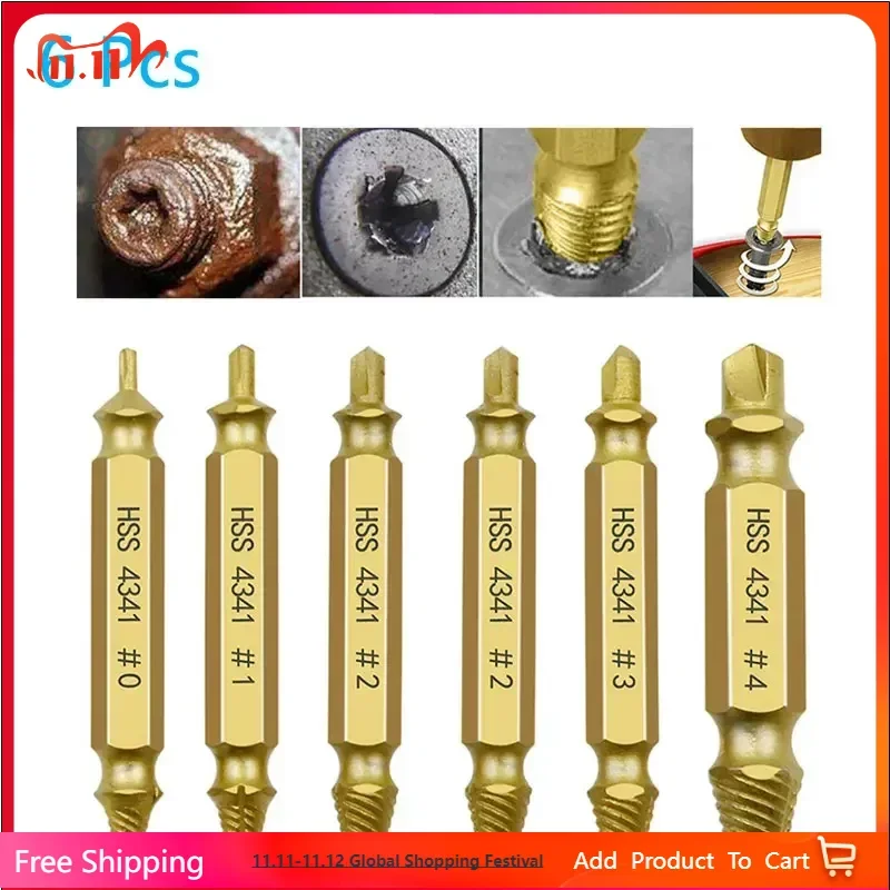 

6PCS Screw Extractor Drill Bit Set Stripped Broken Bolt Remover Damaged Screw Extractor Tool for Easy Removal of Stripped Screws