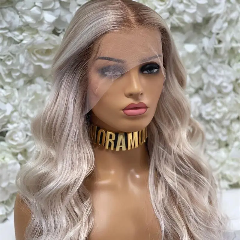 Ombre Sliver Platinum Blonde Body Wave HD Transparent Lace Front Wigs Natural Hairline Remy Human Hair Wigs Human Hair Wig Daily