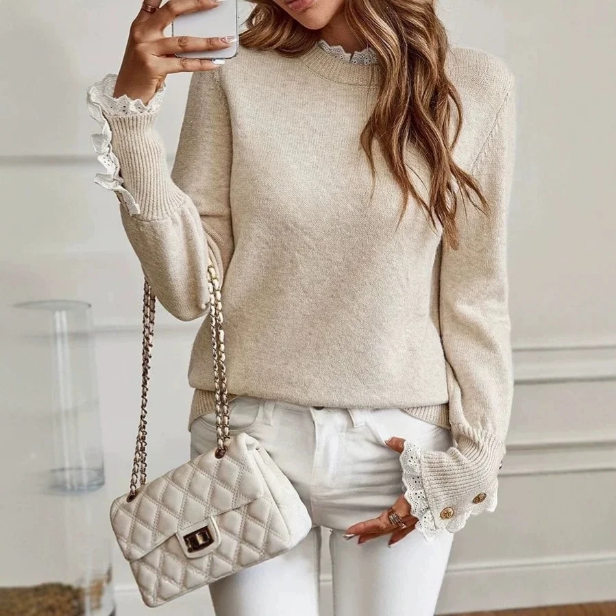 Pullover Round Neck Long Sleeve Top Regular Length Elegant Style with Medium Weight Sweater Women Sweaters and Pullovers