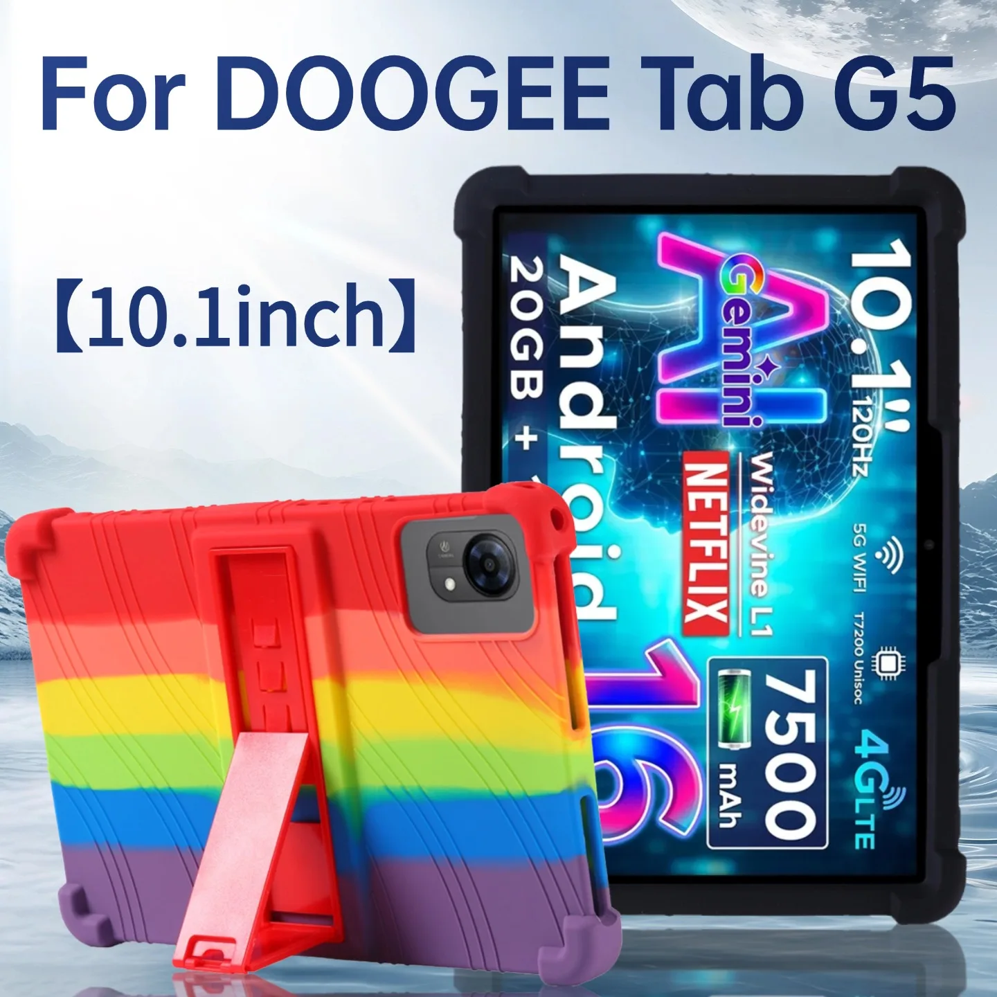 For DOOGEE Tab G5 10.1inch Tablet Protective Sleeve Soft Silicone Case with Stand Kids Friendly