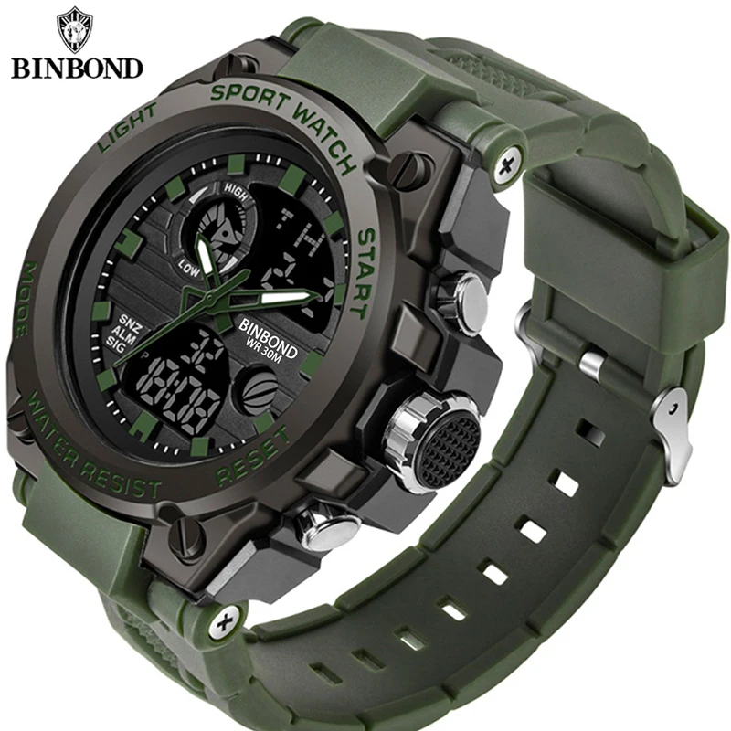 BINBOND B885 New Fashion Outdoors Quartz Luxury Men Watch 30M Waterproof Multifunctional LED Luminous Sport Casual Men Watches