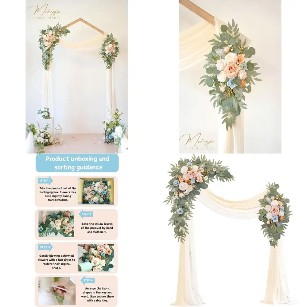 

Набор из 4 искусственных декоративных арок, 2 декоративных элемента для нижней арки, 2 шторы из шифоновой ткани, украшения для свадебной церемонии на открытом воздухе, флористические композиции