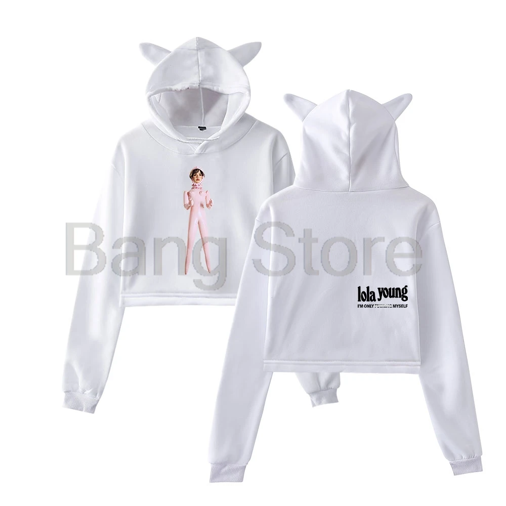 Lola Young Doll Stampa Cat Ear Felpa con cappuccio da donna Felpe a maniche lunghe Donna Casual Streetwear Crop Top