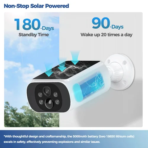 Imagen 2 del producto ALEVIO 2.5K Cámara Vigilancia Exterior Solar,Camera de inalámbrica,tiempo de espera ultra largo, luz inteligente PIR, visión nocturna a color, detección de IA, 2.4/5G Camera de batería impermeable