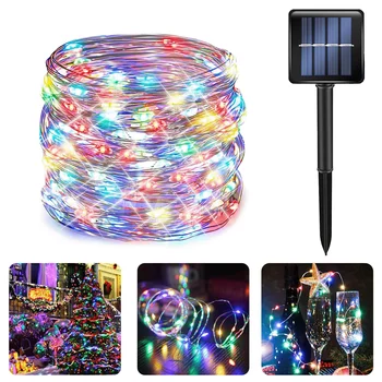 태양열 크리스마스 조명 야외 방수, 총 39FT 100 LED, 여러 가지 빛깔의 요정 조명, 8 가지 모드 태양열 스트링 조명 