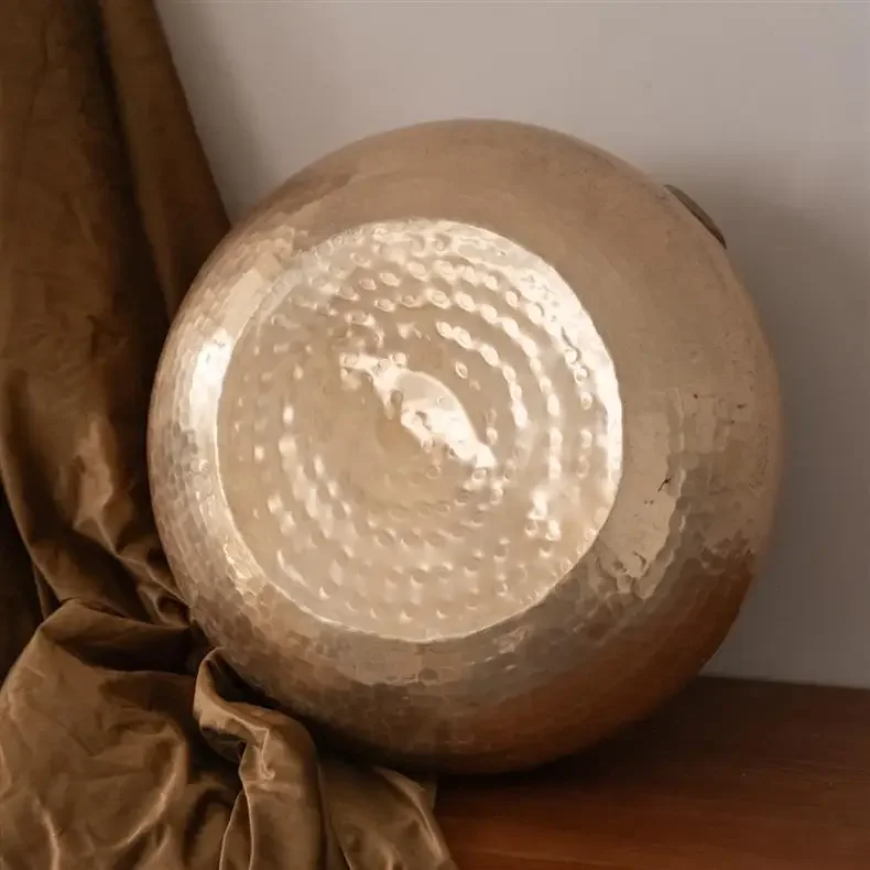 Metal Hammer-patterned Double-ring Round Basin Flower Vase Golden Bowl Flowerpot Handle Flower Pot Home Decoration Accessories
