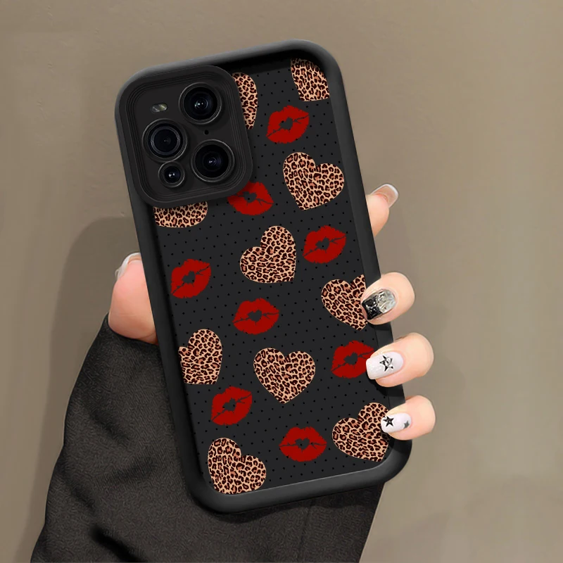 حافظة هاتف فاخرة مضادة للصدمات لهاتف OPPO F19 Pro Plus F19S F21 Find X8 X5 Pro X3 Lite F9 F17 ليوبارد الحب القلب الشفاه غطاء مطبوع