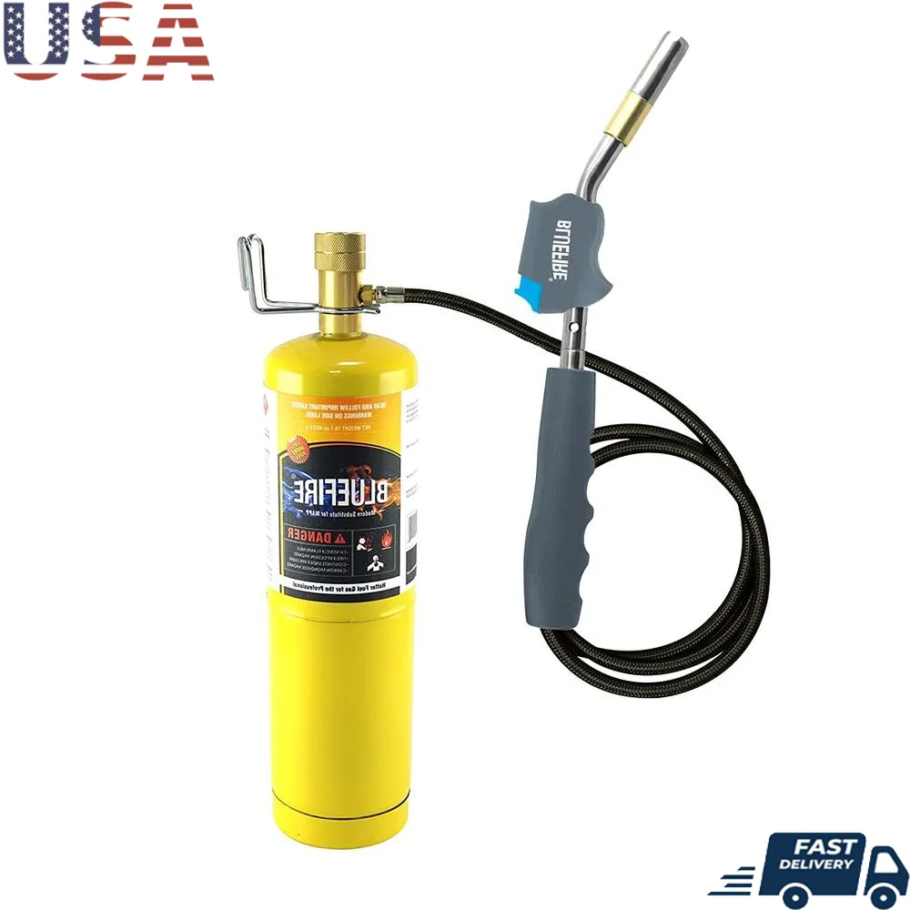 Self Igniting Gas Welding Torch with Handy Clip and MAPP Bottle Super Swirl Flame Handhold Portable Kit BLUEFIRE HZ-8388B