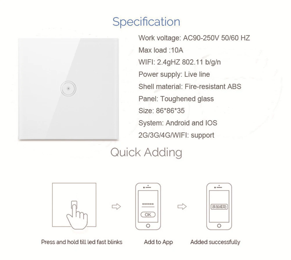 Interruttore da parete intelligente Wifi touch screen 2022 con supporto standard UE Controllo vocale Alexa Interruttore di alimentazione controllato Wifi 240v