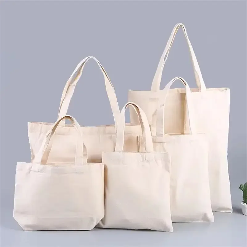 

10 Pcs Canvas Cotton Foldable Tote Bag Portable Grocery Handbag Storage Organizer Shopping Cloth Bag Eco-Friendly Fabric