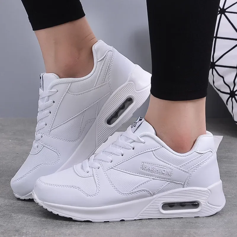 Women Fashion Sneakers Air Cushion Sports Shoes Pu Leather Blue Shoes White Pink Outdoor Walking Jogging Shoes Female Trainers