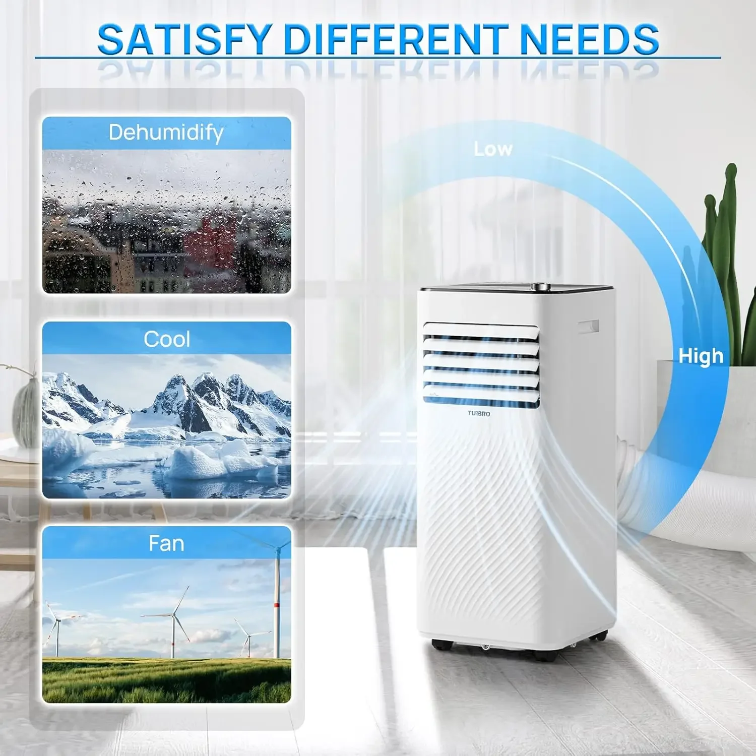 8,000 BTU Portable Air Conditioner, Dehumidifier and Fan, 3-in-1 Floor AC Unit for Rooms up to 300 Sq Ft, Sleep Mode, Timer