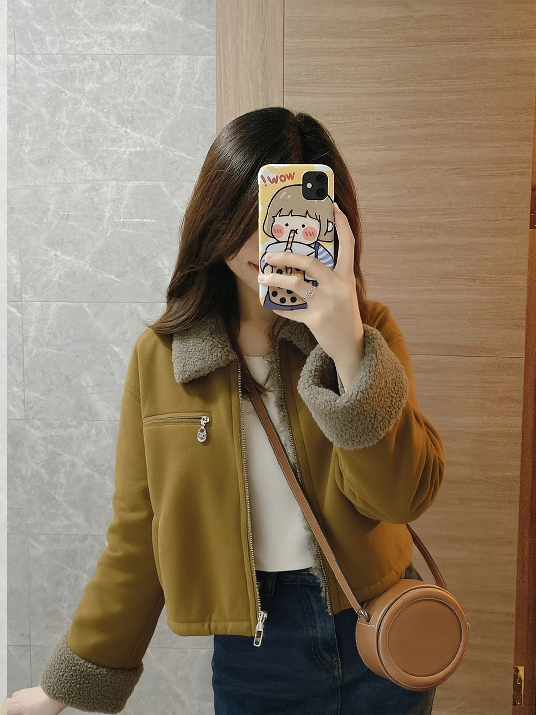 Abrigo de piel de cordero de gamuza marrón para mujer, ropa de abrigo transpirable con cuello de piel y piel, invierno, 2026